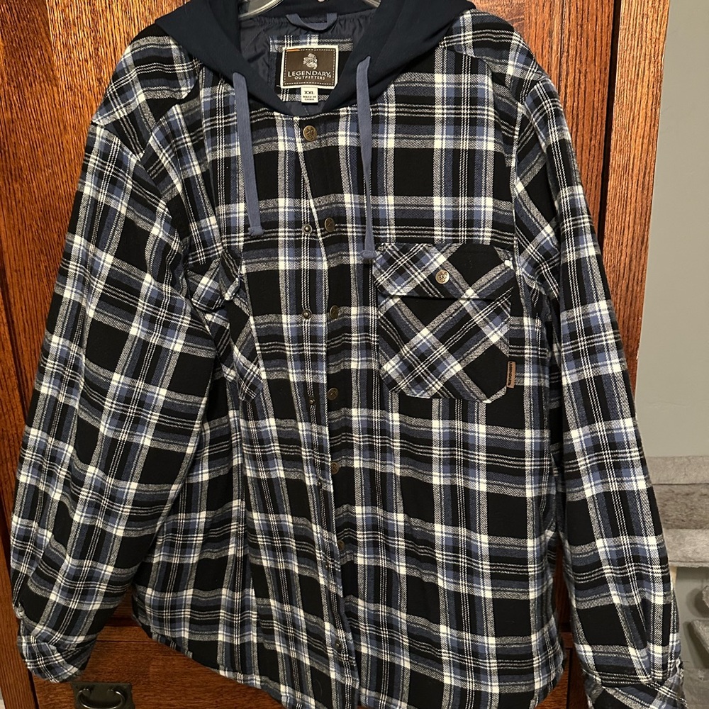 Legendary Whitetails Black and Blue Plaid Hooded Flannel Jacket